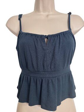 O’Neill Peplum Ribbed Cropped Cami Top Size XL Adjustable Straps NWT Blue